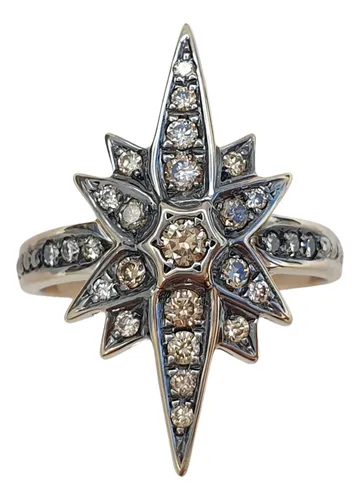 Anel Estrela De Ouro 18k 750 E Diamantes Cognac 1ct