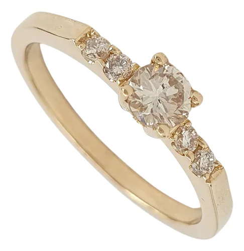 Anel Solitário De Diamantes 0,40ct De Ouro 18k 750 Amarelo 17