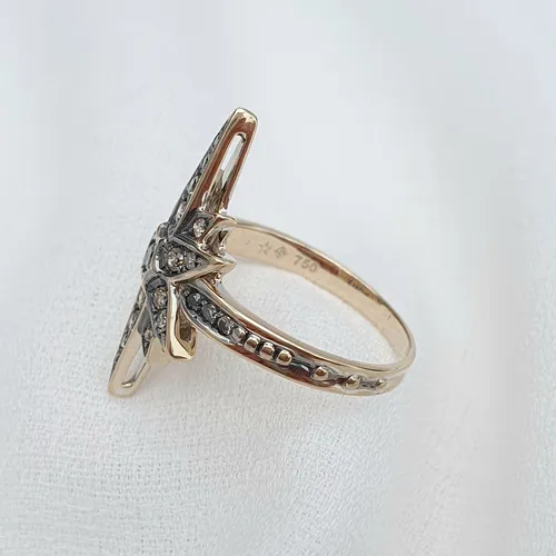 Anel Estrela De Ouro 18k 750 E Diamantes Cognac 1ct