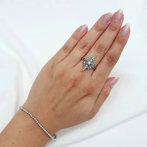 Anel Estrela De Ouro 18k 750 E Diamantes Cognac 1ct