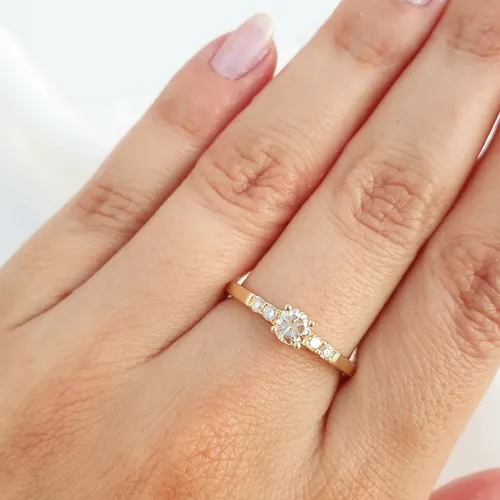 Anel Solitário De Diamantes 0,40ct De Ouro 18k 750 Amarelo 17