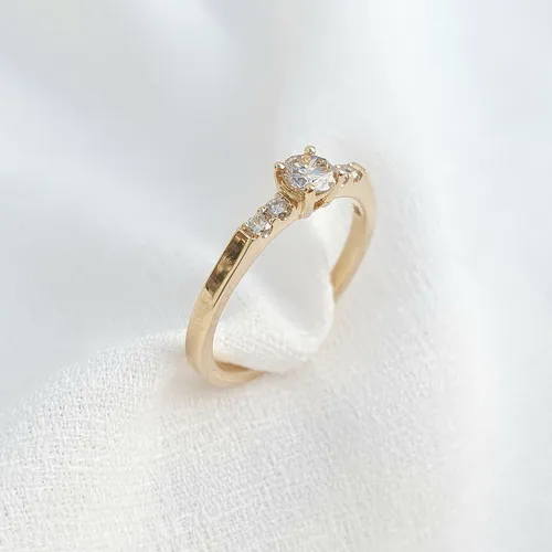 Anel Solitário De Diamantes 0,40ct De Ouro 18k 750 Amarelo 17